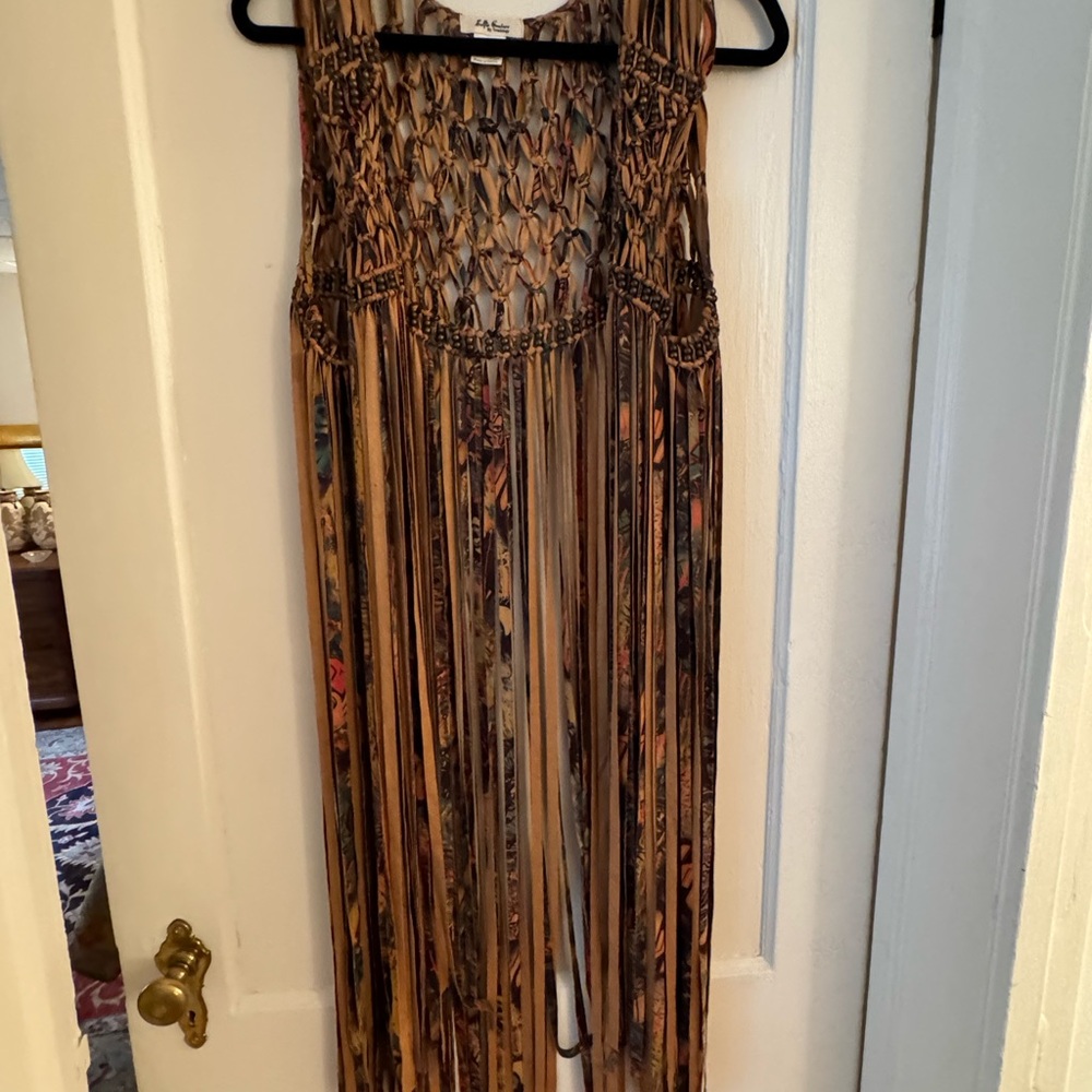 Macramé Fringe Vest - Brown Multi